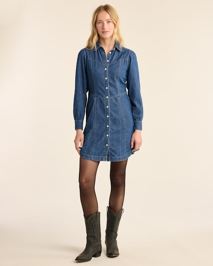 WOMEN'S BUTTON-FRONT CHAMBRAY DRESS